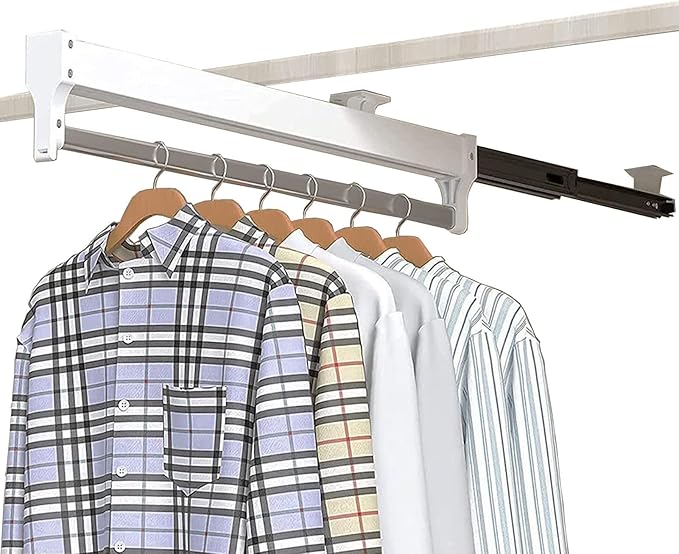 Pull-Out Clothes Rail,Extendable Clothes Rail with 2 Sliding Track,Pull Out Closet Rod Wardrobe Rail Clothes Rack,Closet Orga