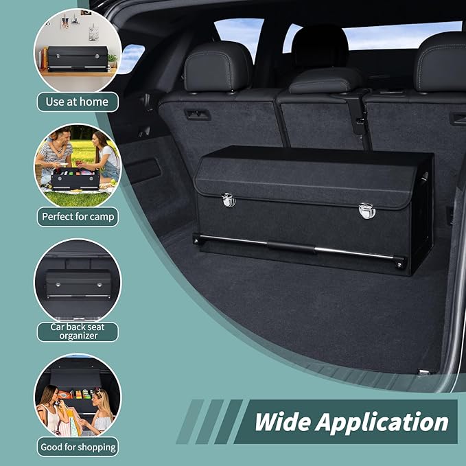 XCF Car Organizer Trunk, Durable Collapsible Leather Trunk Organizer with Lid and Sturdy Handle, Auto Cargo Storage Compartment