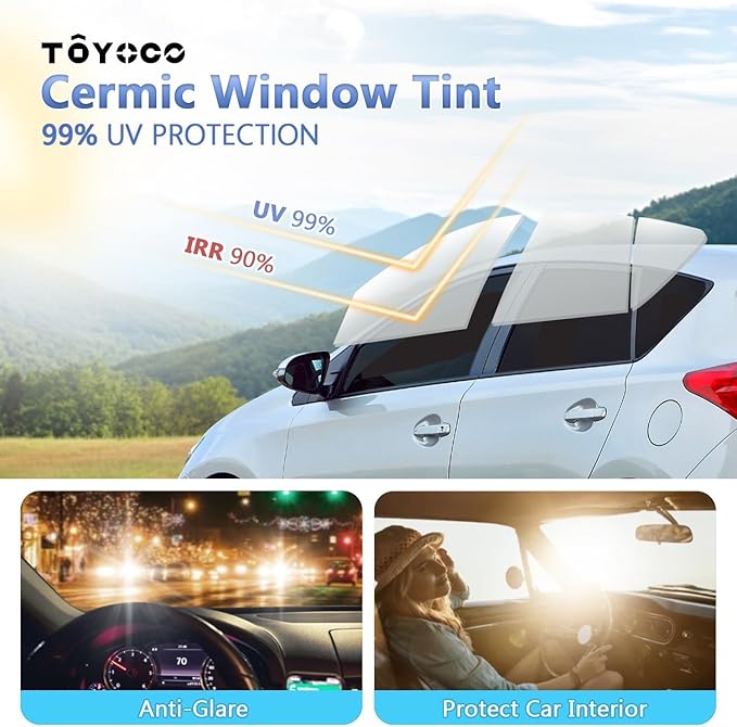 Window Tint Film for Cars, Ceramic Window Tints, Blocks 99% UV & IR Rays, Heat Resistant Anti Glare Film for Windshield, Scratch Resistant Sun Shade Auto Tint Roll (35% VLT, 20in x 10ft)