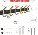 Coat Rack Wall Mount – Black and Gold Hook Rail with 6 Double Coat Hooks, 17 Inch Stainless Steel Wall Hooks for Entryway, Ba