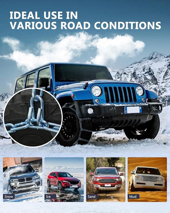 SCITOO QG2243CAM Snow Chains for Car Pickup Trucks SUV,Universal Emergency Tire Traction Chain,Anti-Skid Thickening Tire Chai