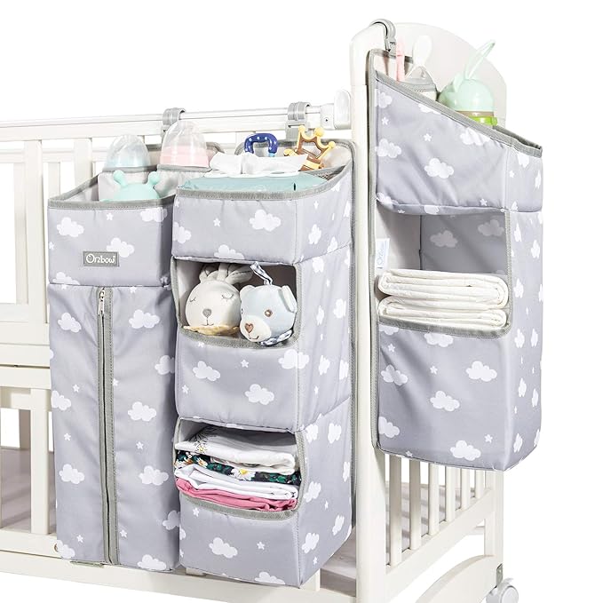 Orzbow 3-in-1 Hanging Diaper Caddy Organizer for Changing Table, Nursery Organization and Diaper Stacker for Crib Wall, Remov