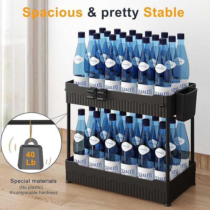 Sevenblue 4 Pack Under Sink Organizer, Under Bathroom Cabinet Organizer with Hooks Hanging Cup, Multi-Purpose Storage Shelf f