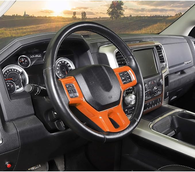 Hoolcar Interior Steering Wheel Cover ABS Trim Compatible with 2010-2017 Dodge RAM Accessories, Orange