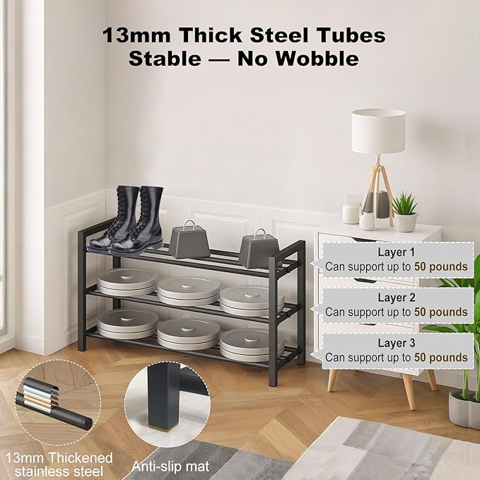 Detsuk 4-Tier Expandable Shoe Rack – Adjustable Metal Shoe Organizer for Closet, Entryway & Mudroom – Stackable, Heavy-Duty S