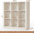 9 Cube Storage Book Shelf, 41" Tall Organizer Bookcase with Curved Edge, Wood Floor Standing 3-Tier Cubby Bookshelf with Base