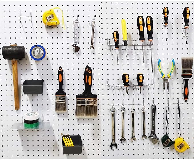 FRIMOONY Pegboard Hooks Assortment with Pegboard Bins, Peg Locks, for Organizing Various Tools, 140 Piece