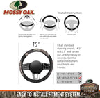 Mossy Oak Camo Steering Wheel Cover - PU Leather and Cotton Twill, Universal Fit 14 1/2 inches to 15 inches - Officially Lice
