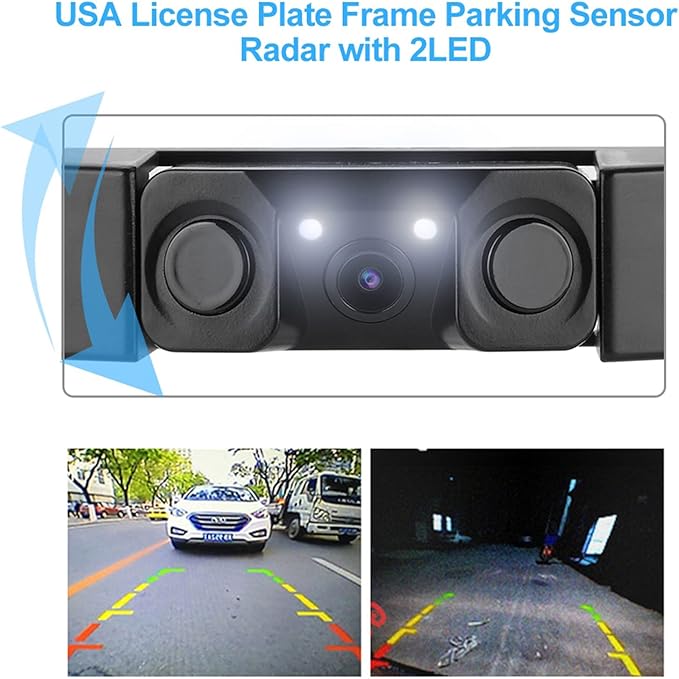 3 in 1 Car License Plate Frame Parking Sensor Rearview Reverse B 120 Degree Wide Angle The Parking Sensor Support Ackup Camer