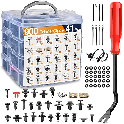 GOOACC 941Pcs Car Retainer Clips and Auto Body Fasteners Assortment-30 Most Popular Sizes Nylon Bumper Fender Rivets with 10 