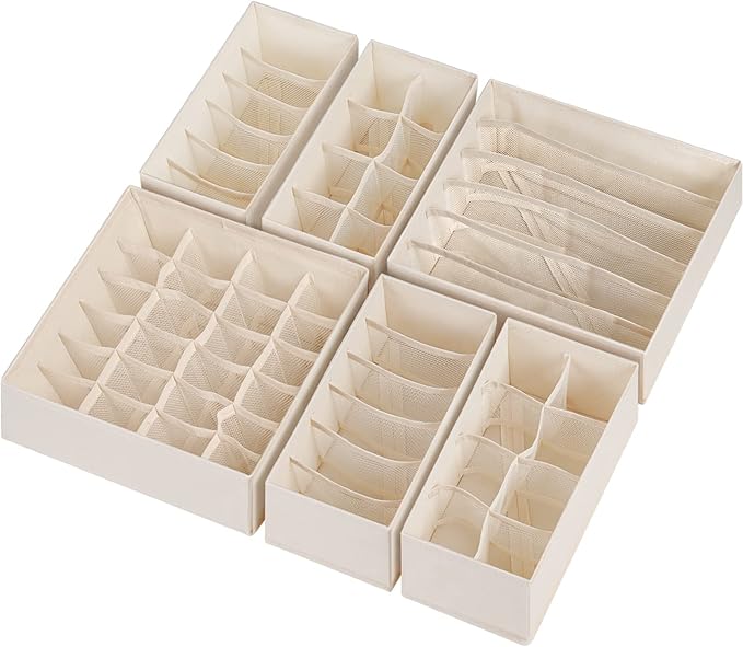 Criusia 6 Pack Sock Underwear Drawer Organizer Dividers, 58 Cell Foldable Fabric Dresser Closet Organizers and Storage Bins f