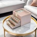 BOOVO Clear Lid Jewelry Box,3 Layers Jewelry Organizer Large Jewelry Storage Box with 2 Drawers,Jewelry Holder Organzier of R