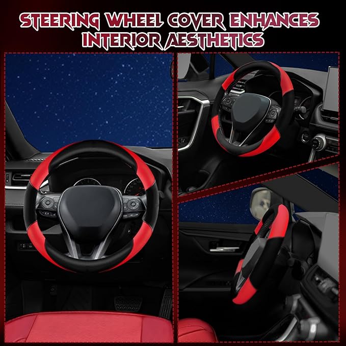Soft Leather Steering Wheel Cover with Breathable Design and Anti-Slip Grip, Specially Designed for 14.5-15.2 inch Circular S