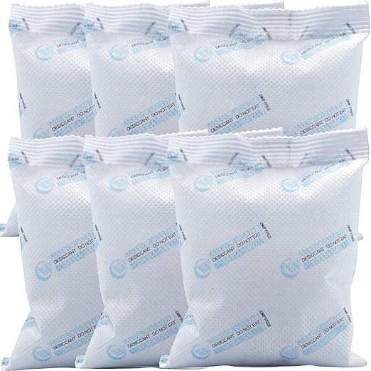 6Pcs 100 Gram Silica Gel Packets, White Dessicant Beads Packets for Storage, Pure and Safe Silica Gel Desiccant Packs,