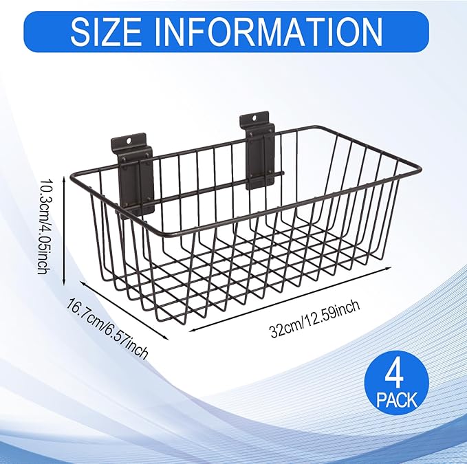 Polmart Slatwall Basket, Black (12⅝” x 6⅝", 4-Pack)