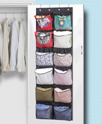 KIMBORA Boots Hanging Shoe Organizer for Closet 12 Extra Large Mesh Pockets Over The Door Shoe Rack for Men Shoes Size 16, Bl