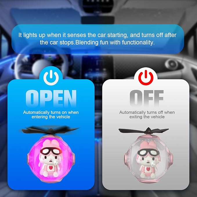 Pink Bunny Car Air Freshener with 6-Color Auto Light Up & 4 Scented Replacements Tablets – Light Scent, Decorative Auto Acces