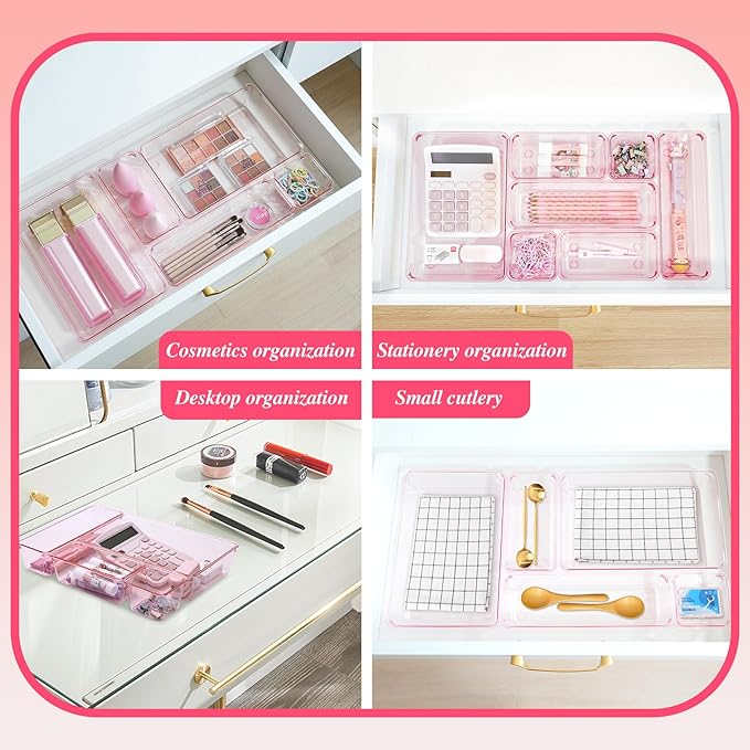 Kitchen Desk Drawer Organizers Storage for Office, Small Acrylic Vanity Trays Makeup Organizer for Drawer Bathroom Plastic Ma