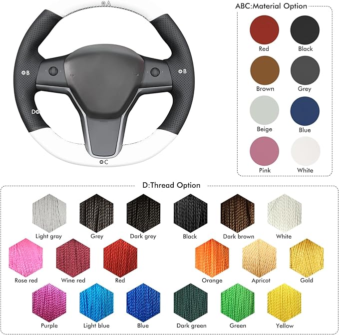 MEWANT Hand Stitched Steering Wheel Cover for Tesla Model 3 2017-2023 / Model Y 2020-2023 for Tesla Model 3/Y Accessories