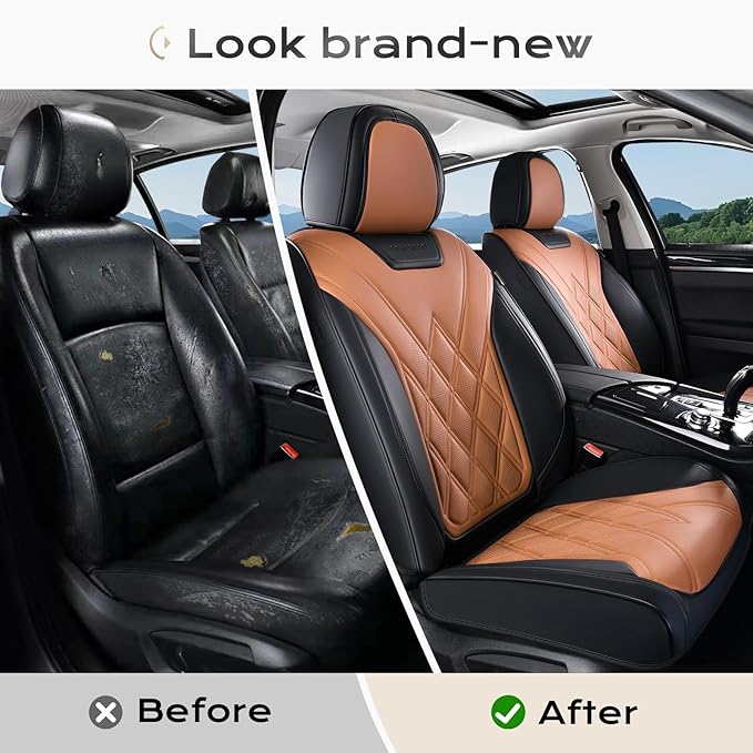 Coverado Car Seat Covers Full Set, Seat Covers for Cars, Front Seat Covers and Back Seat Cover Waterproof Leather Automotive 