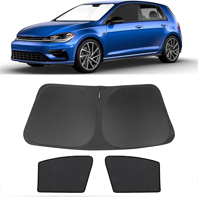 3PCS Car Window Shades Front Windshield Sun Shade Foldable Window Shade Custom Fit for 2013-2019 Volkswagen Golf Accessories Car Shades for Front Windows Anti-UV Rays Block Heat
