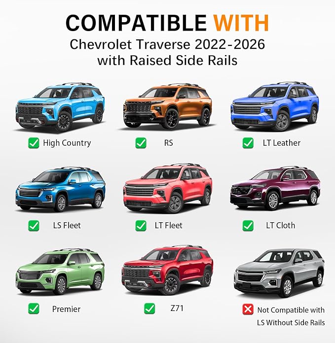 330lbs Lockable Roof Rack Cross Bars Compatible with Chevrolet Chevy Traverse 2022 2023 2024 2025 2026, Aluminum Roof Rails Crossbar for Rooftop Cargo Luggage Kayak Canoe Snowboard Rack