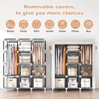 VTRIN Portable Closet Wardrobe for Hanging Clothes with 2 Hanging Rods and 8 Storage Organizer Shelves,Free Standing Clothes 