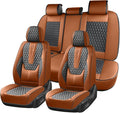 Coverado Car Seat Covers Full Set, Nappa Leather Seat Covers for Car, Waterproof Car Seat Protector with Lumbar Support, Auto
