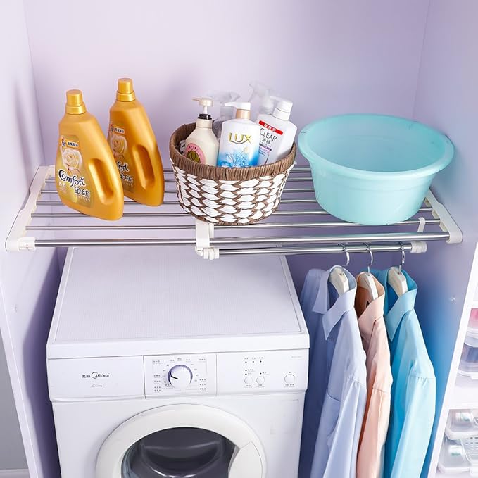 Hershii Closet Tension Shelf Expandable Telescopic Rod Heavy Duty Clothes Hanging Rail Adjustable DIY Storage Organizer Shoe 