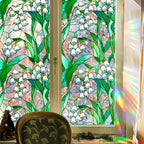 JOONOR Retro Lily of The Valley Window Privacy Film,Stained Glass Decals Colorful Floral Privacy Rainbow Decals Living Room Sun Blocking Decor Removable Static Cling Stickers,16.93 x 39.37 Inch
