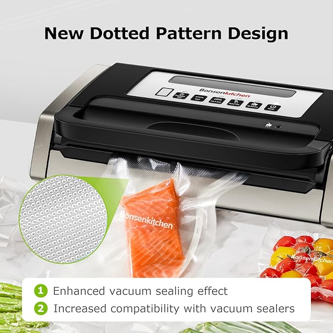 [2025 Upgraded] Bonsenkitchen 6 Rolls 11" x 16' Vacuum Sealer Bags for Food with a Color Box, Easy to Store, Commercial Grade