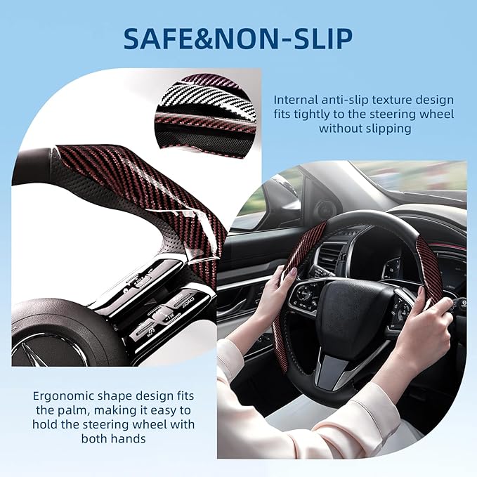 Carbon Fiber Steering Wheel Cover with Anti-Slip Lining and Segmented Design 2pcs Universal Steering Wheel Protector for Men 