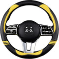 Iwantit® Steering Wheel Covers with Leather and Anti-Slip Rubber Ring, Universal Fit 14.5-15 inches for Cars,SUV (Yellow/Blac