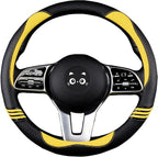 Iwantit® Steering Wheel Covers with Leather and Anti-Slip Rubber Ring, Universal Fit 14.5-15 inches for Cars,SUV (Yellow/Blac