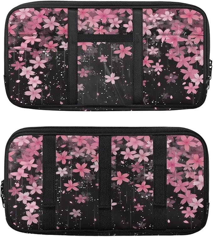 Car Sun Visor Organizer,Cherry Blossom Theme Card Sleeve Pocket with Double Zippers Adjustable Straps Auto Interior Accessories for SUV Truck Pickup