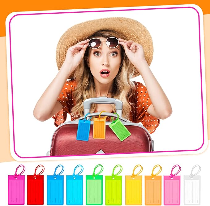 Sumind 100 Pcs Plastic Luggage Tags Assorted Name Identification Labels Flexible Suitcase Tags for Travel Baggage, 10 Colors 