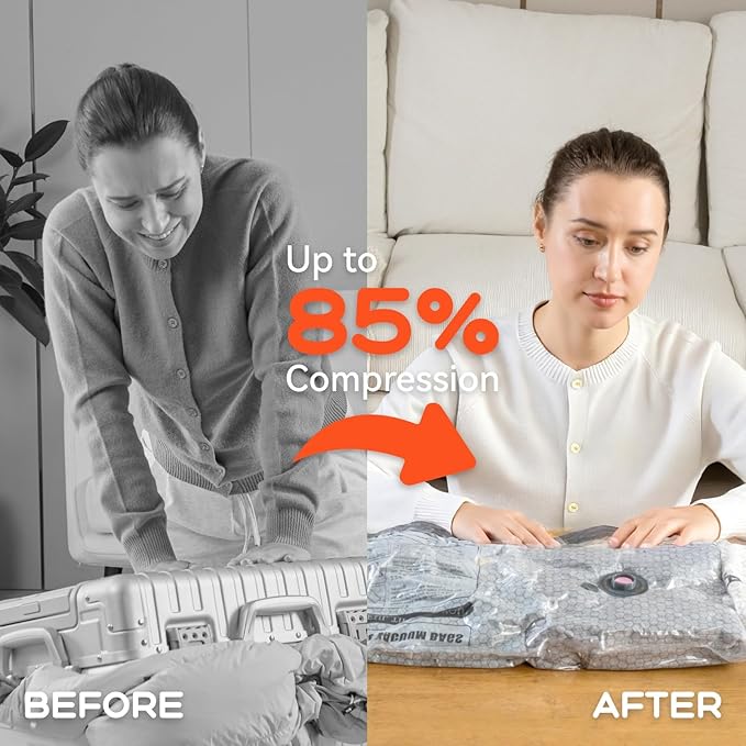 Vacuum Bags for Clothing with Rechargeable Air Pump, 15 Pack Vacuum Seal Bags for Travel, Space Saver Bags for Luggage and Su