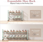 Bumusty 2-Tier Expandable Shoe Rack for Closet, 18“-33” Adjustable Shoe Rack for Small Space, Small Shoe Organizer for Front 