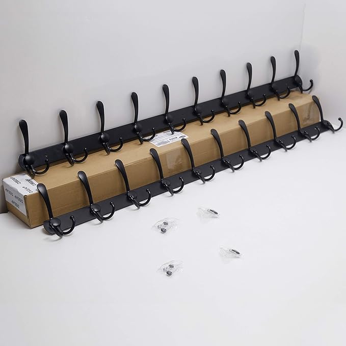 Dseap Coat Rack Wall Mount - 38” Long 10-Tri-Hooks Heavy Duty Coat Hanger Rail Wall Hooks for Hanging Coats Hats Clothing Clo