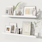Fun Memories Picture Ledge Shelves Set of 2, 24 Inch Rustic Wall Mounted Floating Shelves with Lip for Home Storage and Décor