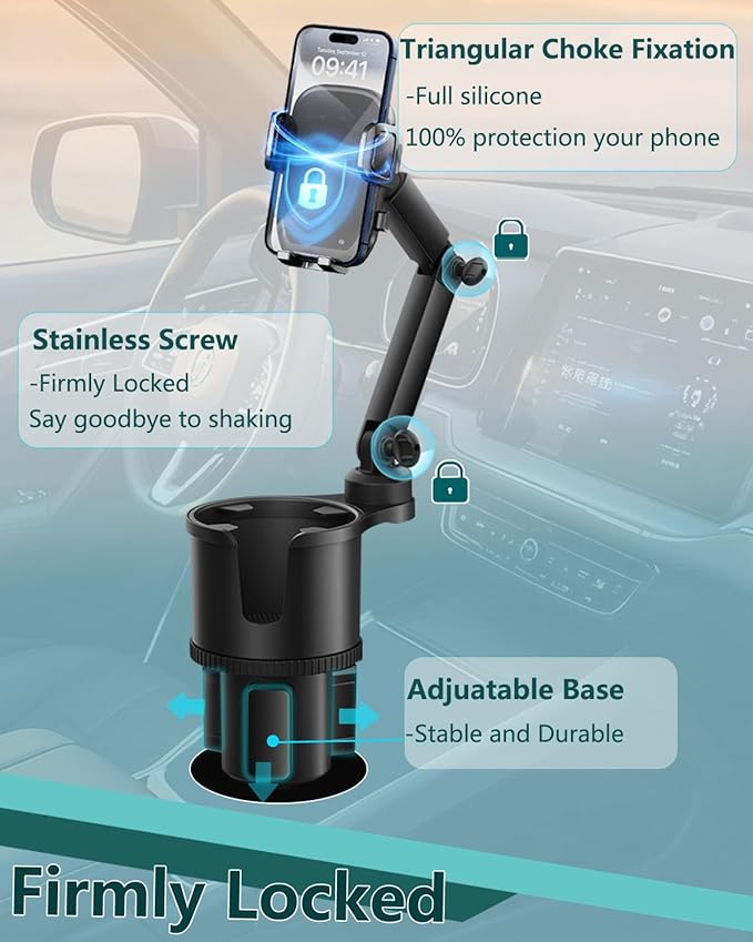 Cup Phone Holders for Your Car, [360°Adjustable] Car Cup Holder Phone Cradle for 2.5-4" Cup Holders-Compatible with iPhone 15/14 Pro, Phone Holder Mount for Truck/SUV| Anti-Slip & No Shake Design