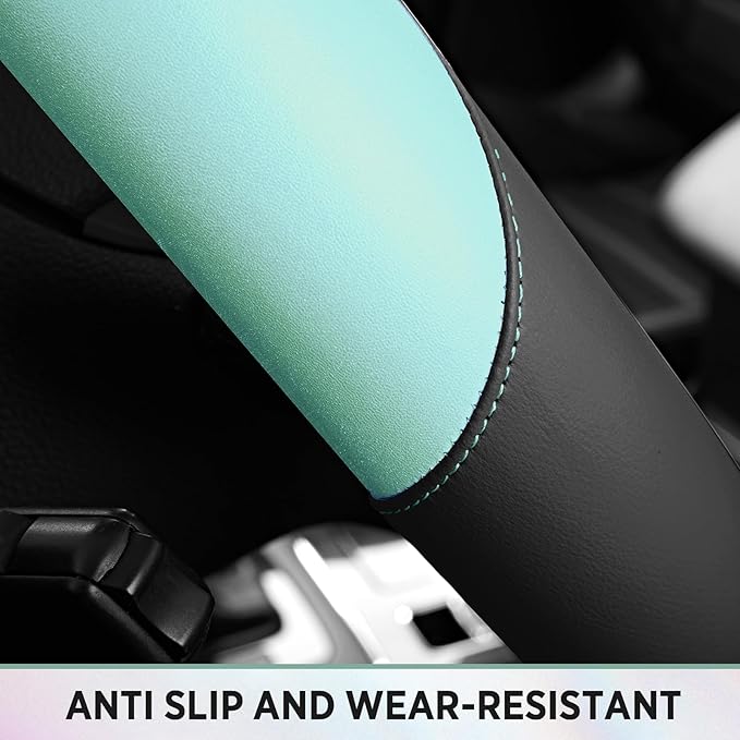 Road Comforts Steering Wheel Cover – Breathable Leather Steering Wheel Cover, Anti-Slip Grip, Universal Fit 14.5” to 15”, Hea