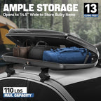 Auto Dynasty Rooftop Cargo Box Hard Shell Carrier Waterproof Storage Case with Locks & Keys Fits Vehicles with Cross Bars, 13 Cubic Feet 110LBS Capacity, 72'' L x 30'' W x 12'' H, Glossy Black