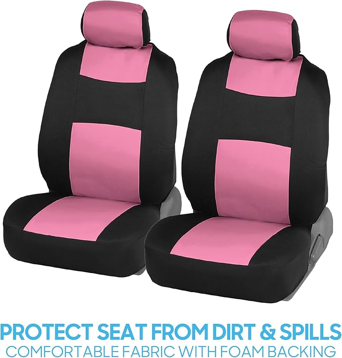 BDK PolyPro Car Seat Covers Full Set in Pink on Black – Front and Rear Split Bench Seat Covers for Cars, Easy to Install Car 