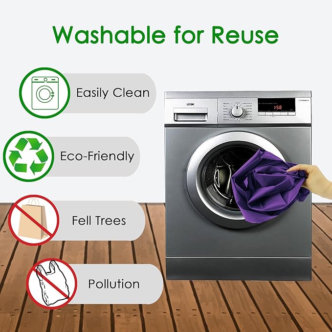 BeeGreen Purple Reusable Grocery Bags Wholesale Purple Reusable Kitchen Bags Bulk Foldable-Machine Washable with Zipper Storage Pouch 10 Packs