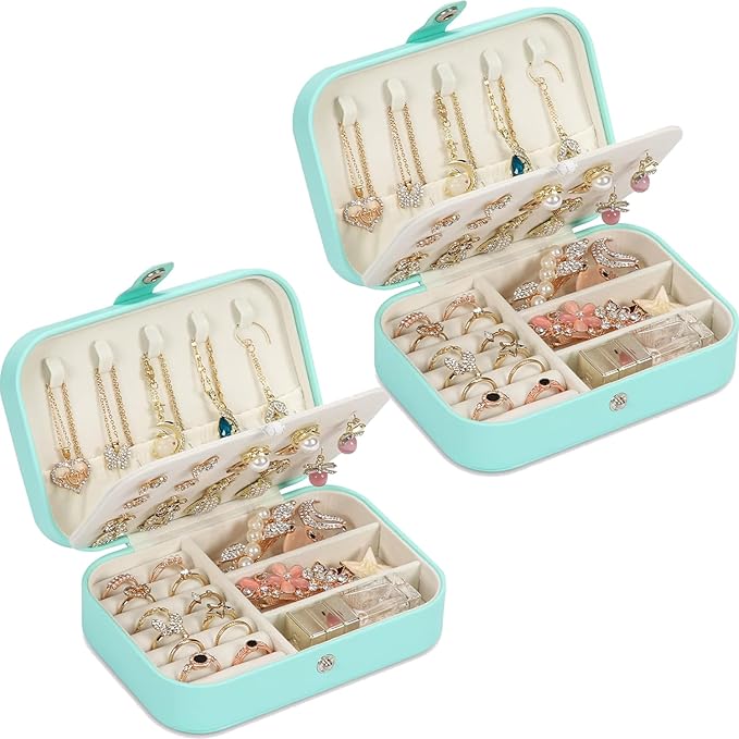 Travel Jewelry Box, PU leather Small Jewelry Organizer For Female Girls, double layer portable mini travel case for storing e