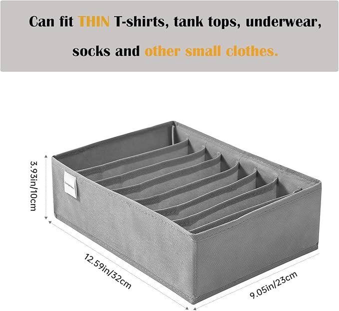 4 Packs T-shirt Drawer Organizers for Clothing,8 Grids Compartment Wardrobe Storage Box, Washable Clothes Organizer for Folde