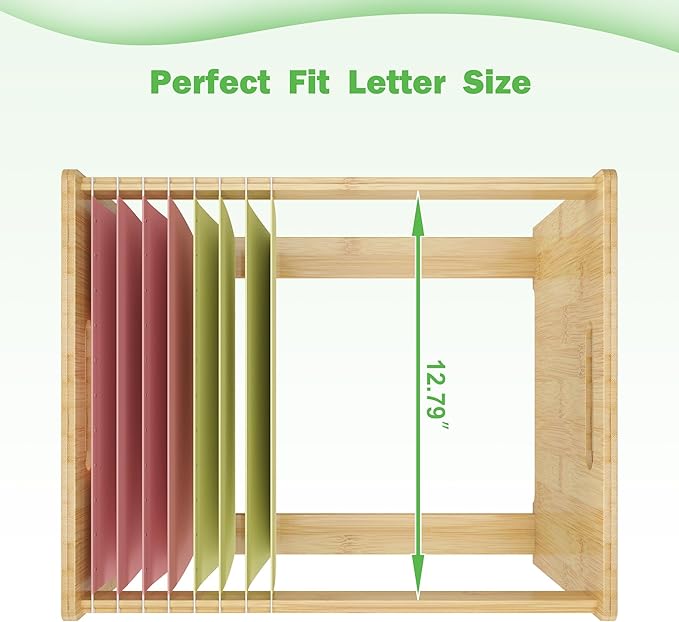 Hanging File Organizer Box for Letter Size, 2 Pack Bamboo File Folder Organizer, Storage Moving Boxes with Handle Wood Desk F