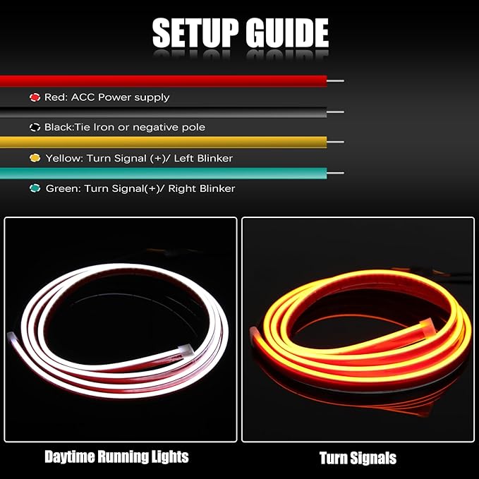 JMTBNO 94" Car LED Hood Light Strip,Dual Color Dynamic Scan Start Up Hood light Exterior,Daytime Running Lights White&Amber Switchback Sequential Turn Signal Lights