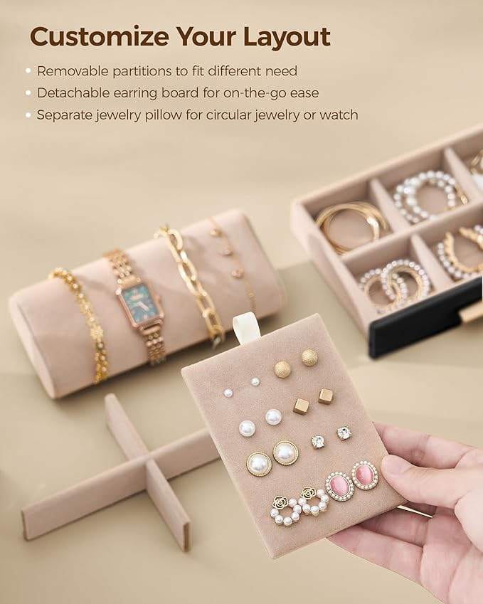Glimmloop 360° Rotating Jewelry Box with 5 Drawers, Spacious Vertical Jewelry Organizer with Glass Window, Jewelry Storage Ca